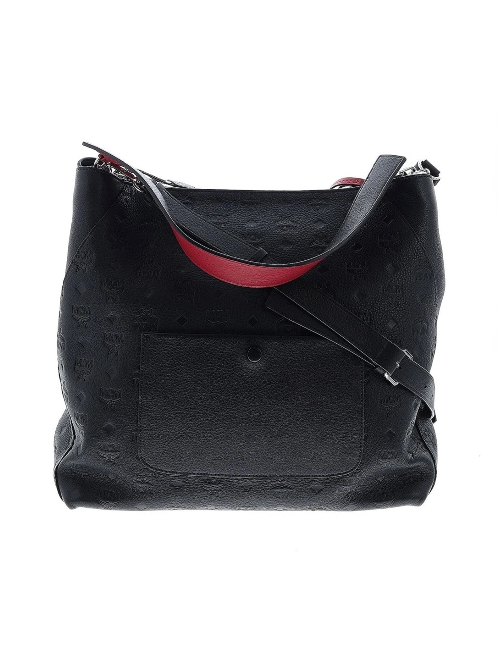 MCM Black Leather Shoulder Bag with Red Strap Accent